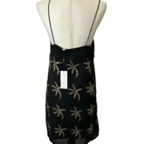 NEW Bonheur D’amour Black gold Embroidered Chiffon Slip Dress Women’s  Large NWT - Picture 6 of 12